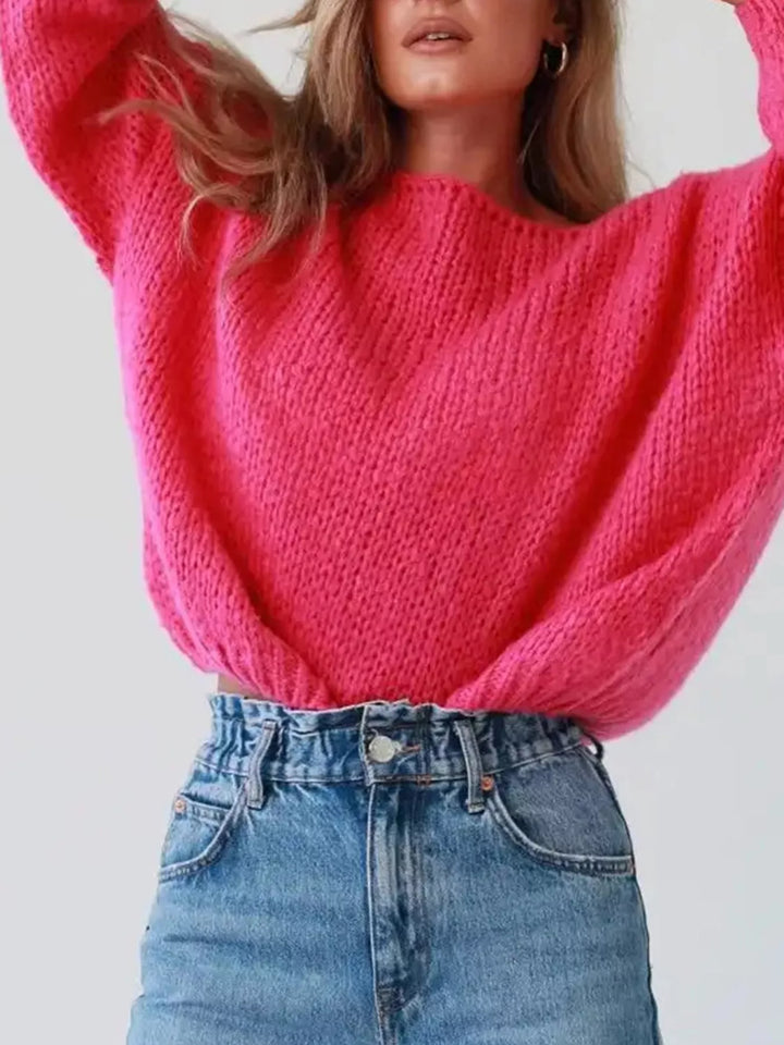 Oversized chunky knit boat neck sweater