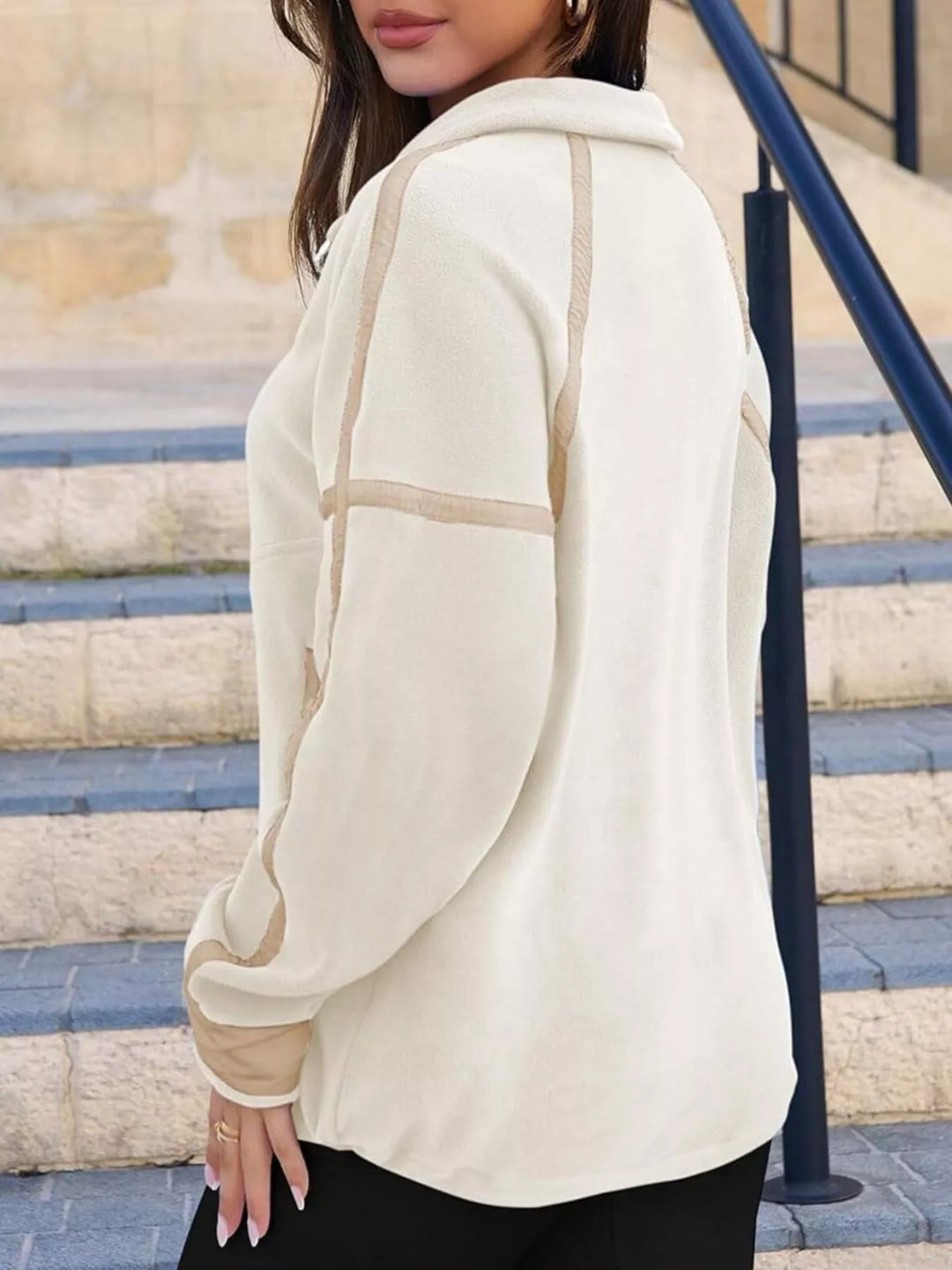 Half-zip fleece pullover with contrast trim and zip pockets
