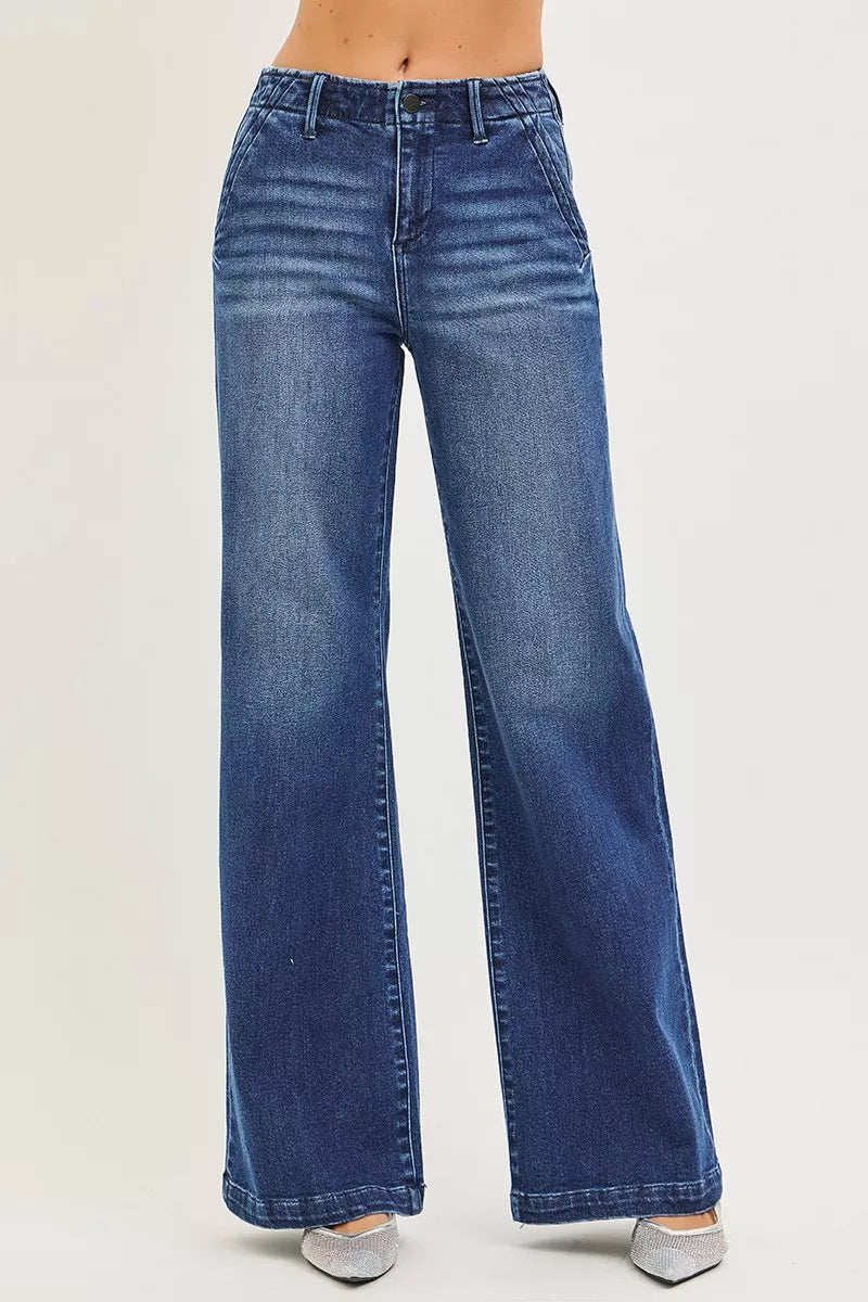 High-rise wide leg jeans with slanted front pockets