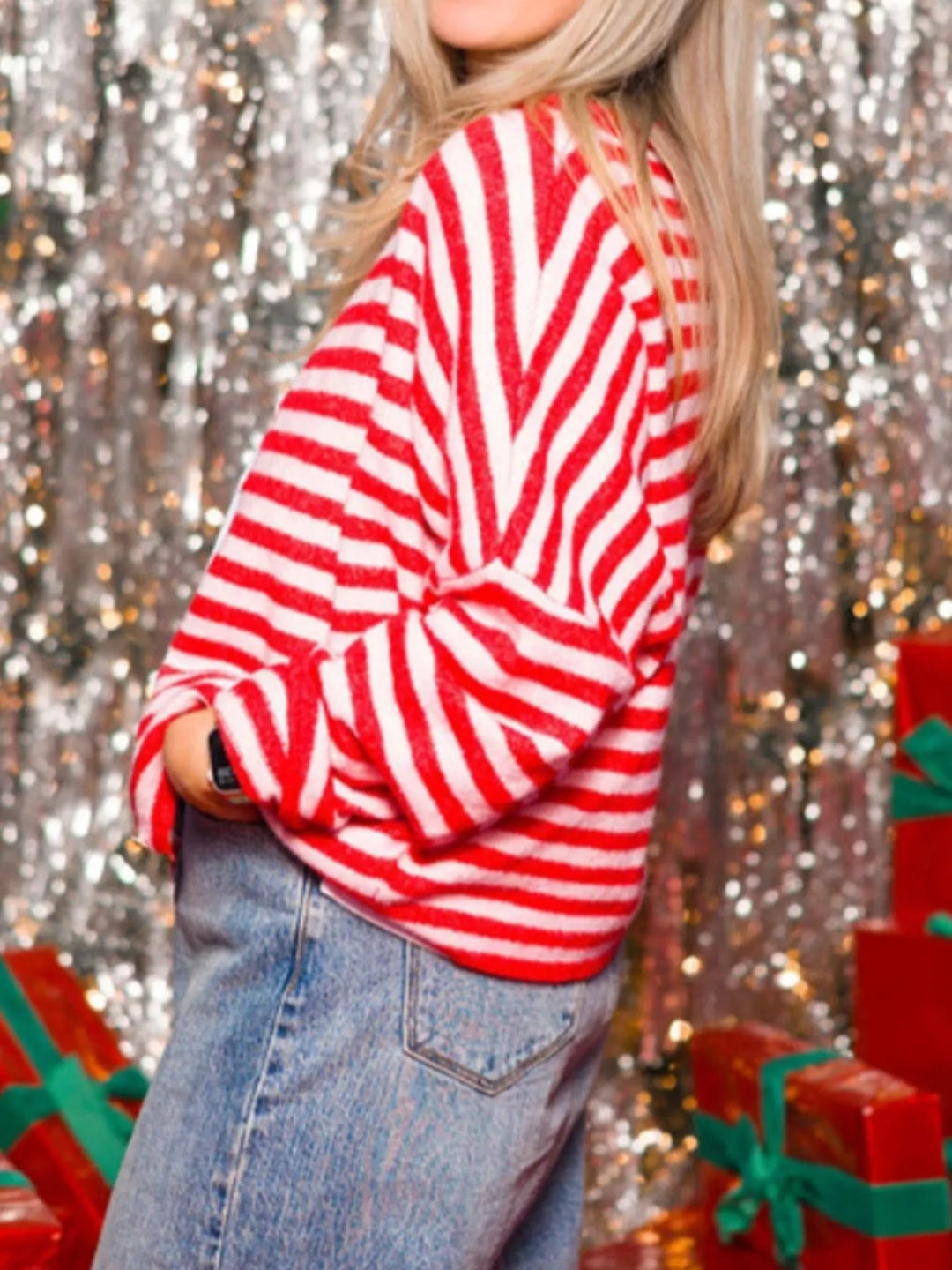 Striped button-down knit cardigan with relaxed sleeves