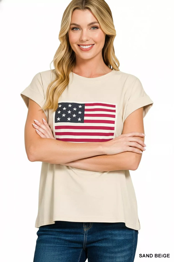 American flag crew neck short sleeve cotton tee