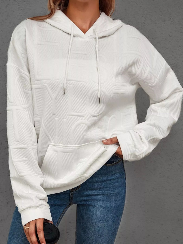 Textured embossed letter pullover hoodie with front pocket