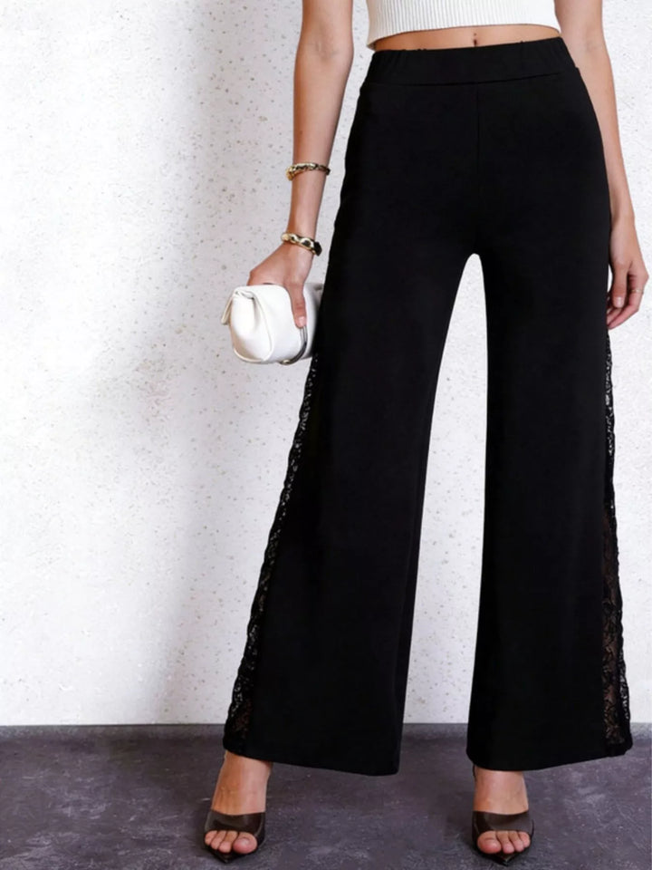 High-rise flare pants with sheer lace side panels