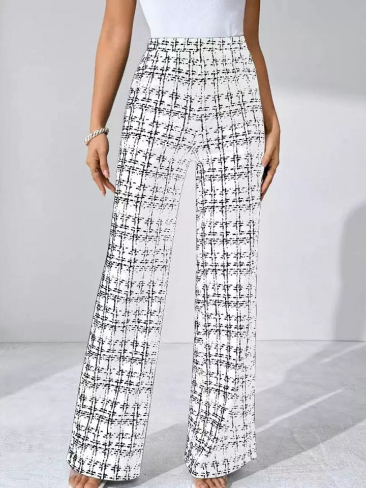 Plaid print wide-leg high-rise pants
