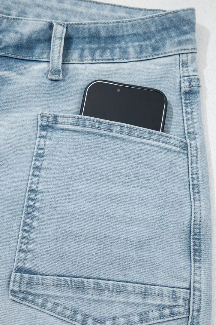 Utility pocket straight leg jeans with raw hem