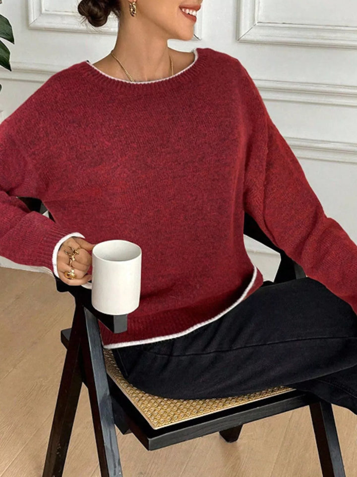 Contrast trim knit sweater with back bow ties