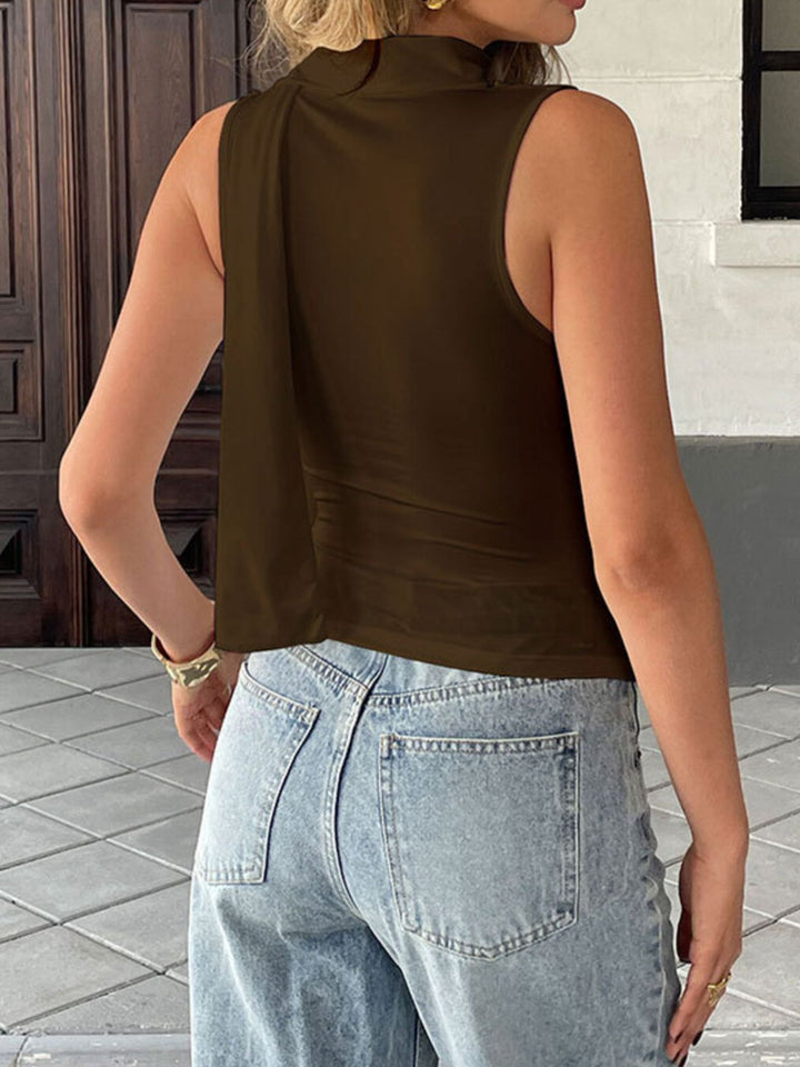Ruched cowl neck cami with tie choker neckline