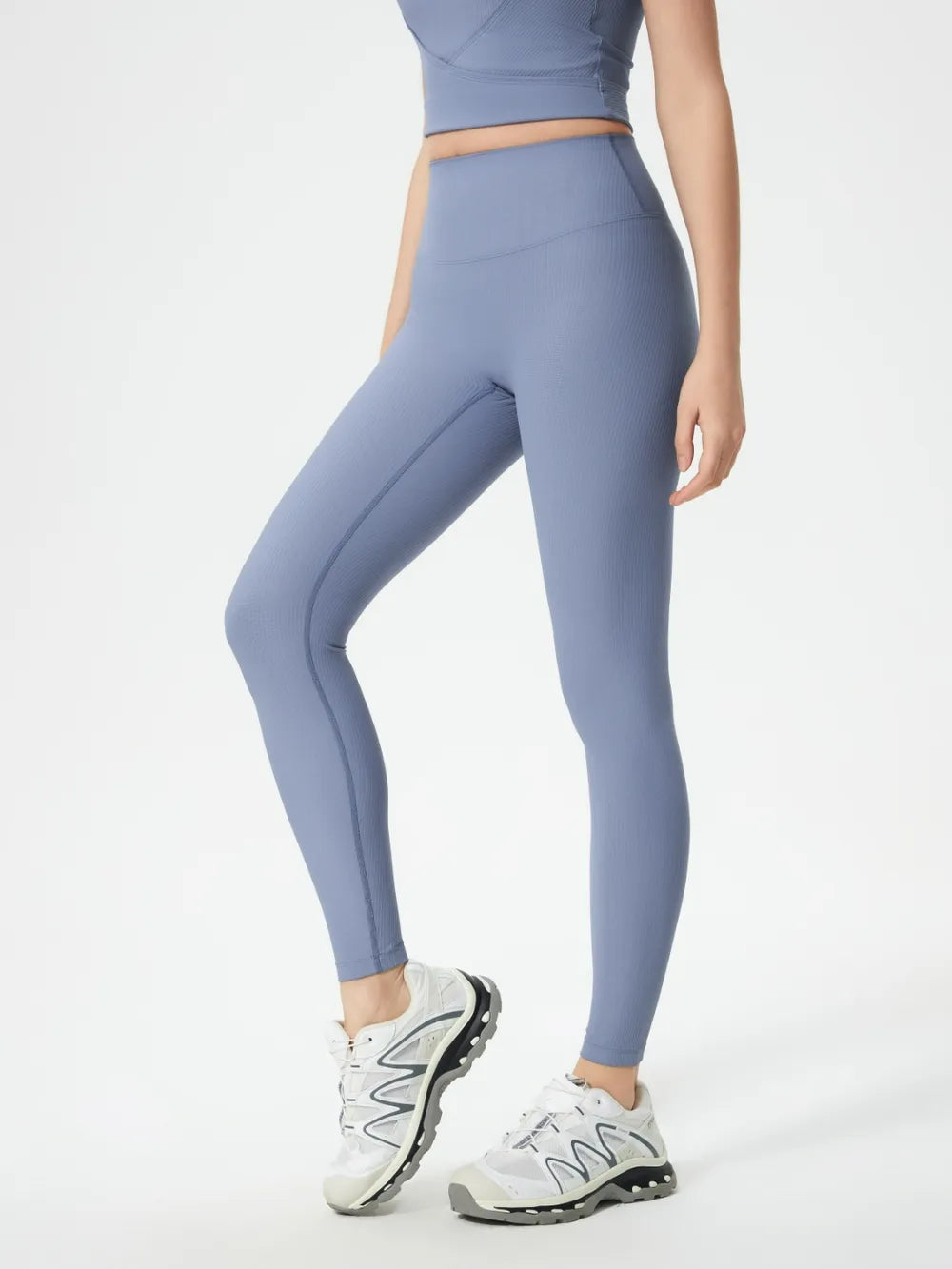 Light Blue Ribbed high-waist active leggings with contoured waistband