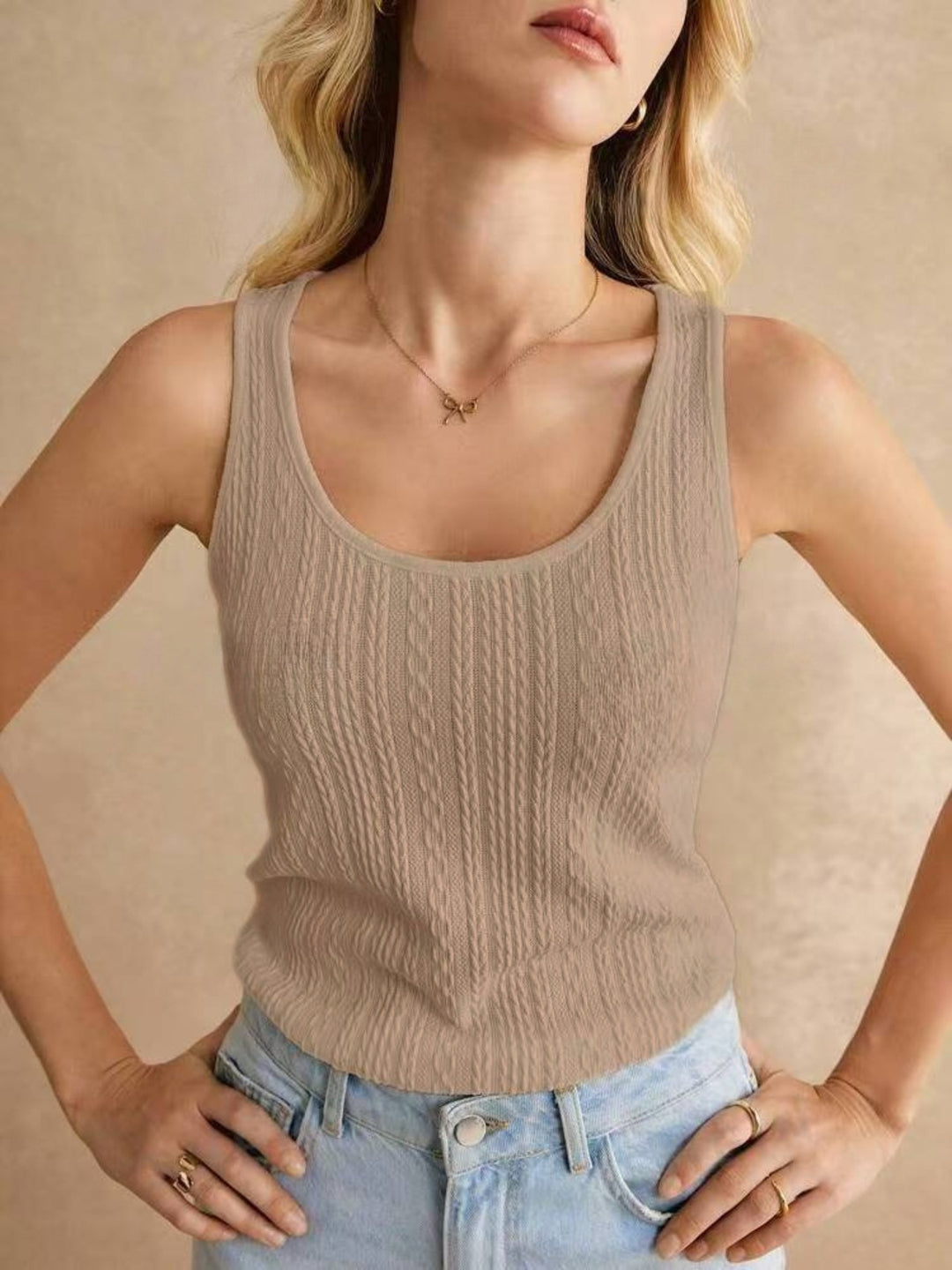 Cable knit scoop neck tank top