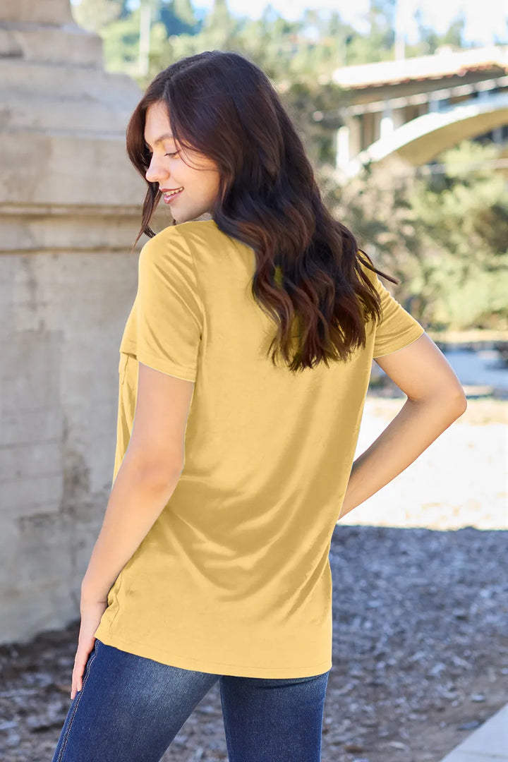 V-neck short sleeve bamboo tee with chest pocket