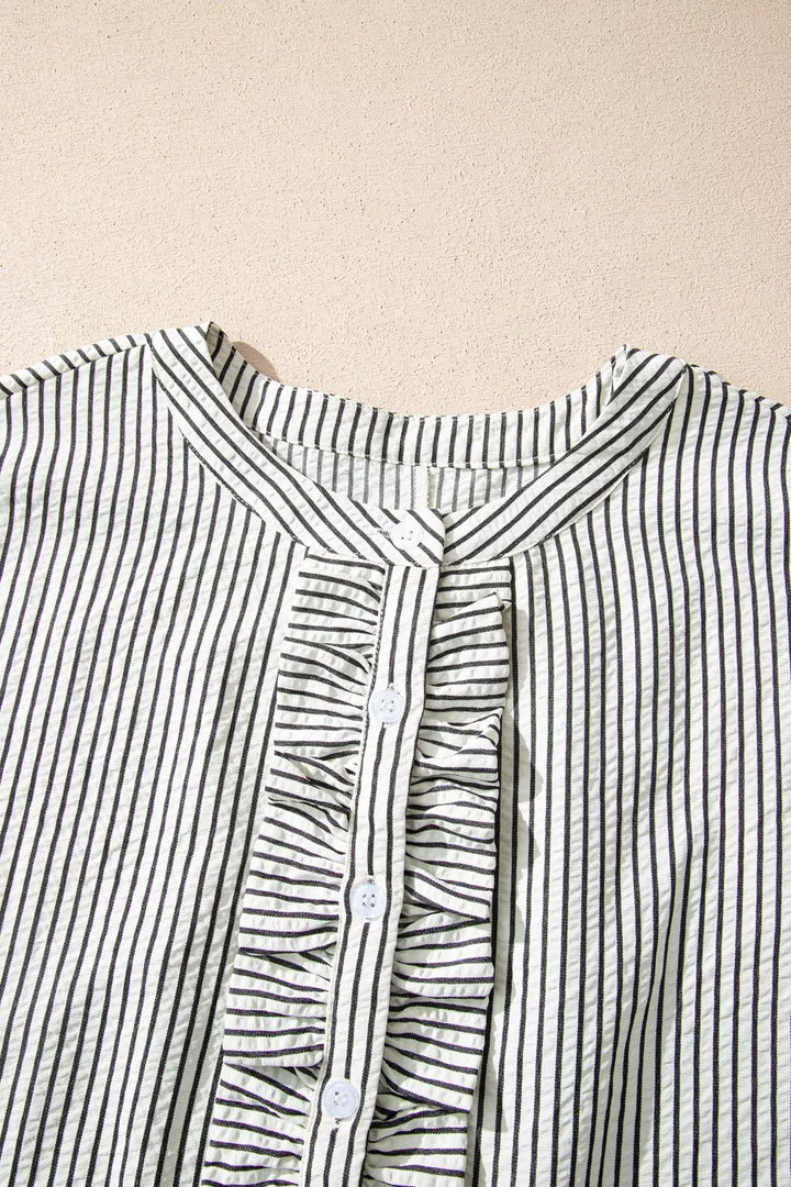 Striped ruffle button-front maxi dress
