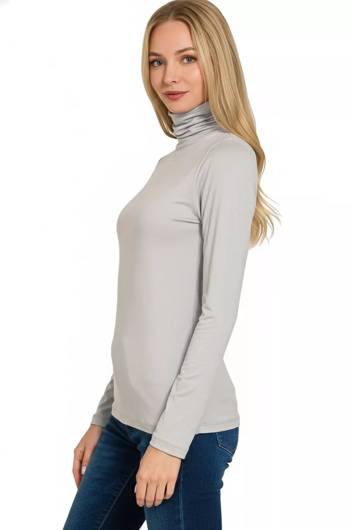 Slouchy mock neck long sleeve microfiber top