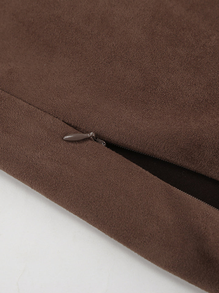 Faux suede high-waist straight midi skirt