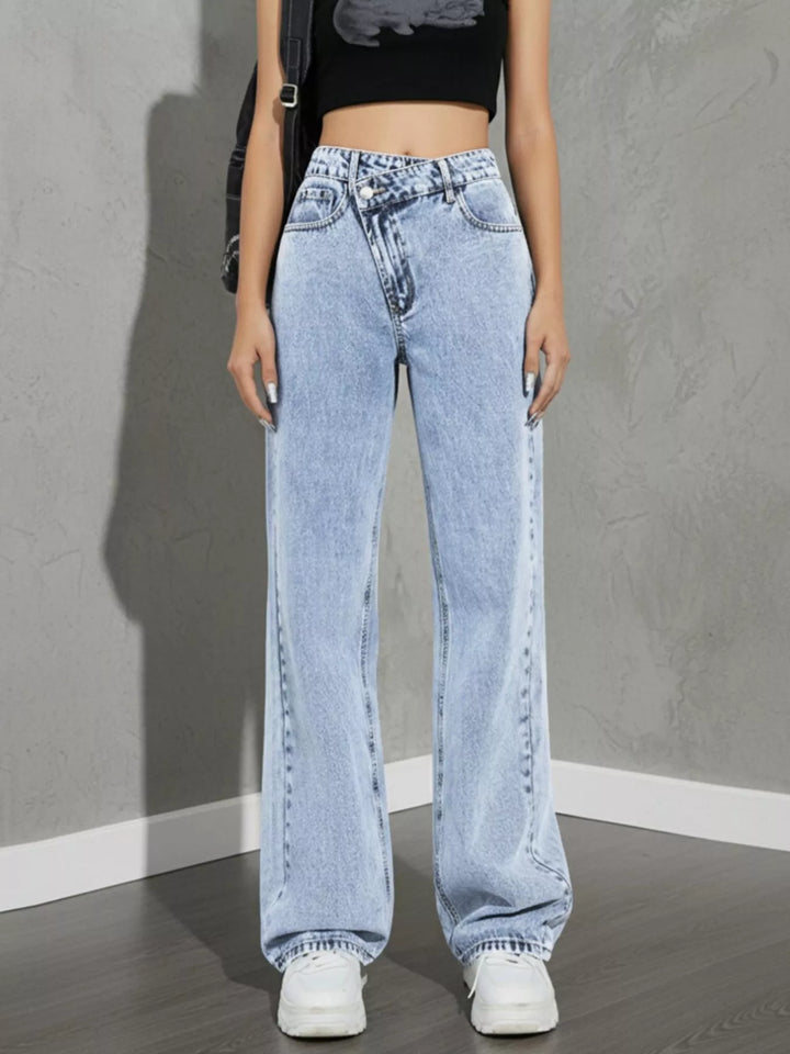 Light Asymmetric crossover high-rise wide leg jeans