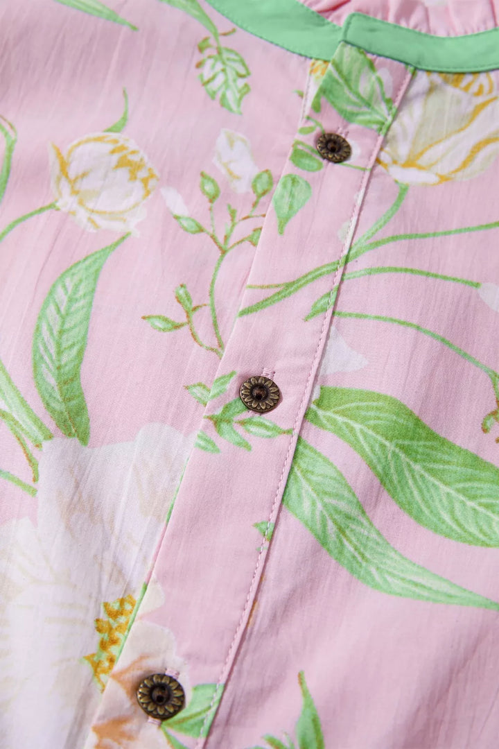Tiered floral maxi dress with puff sleeves and pockets