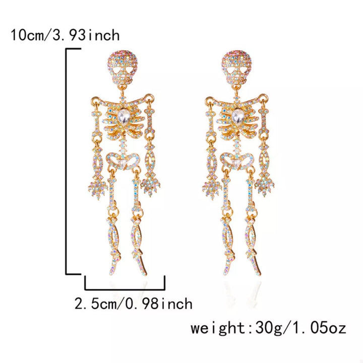Articulated rhinestone skeleton drop earrings