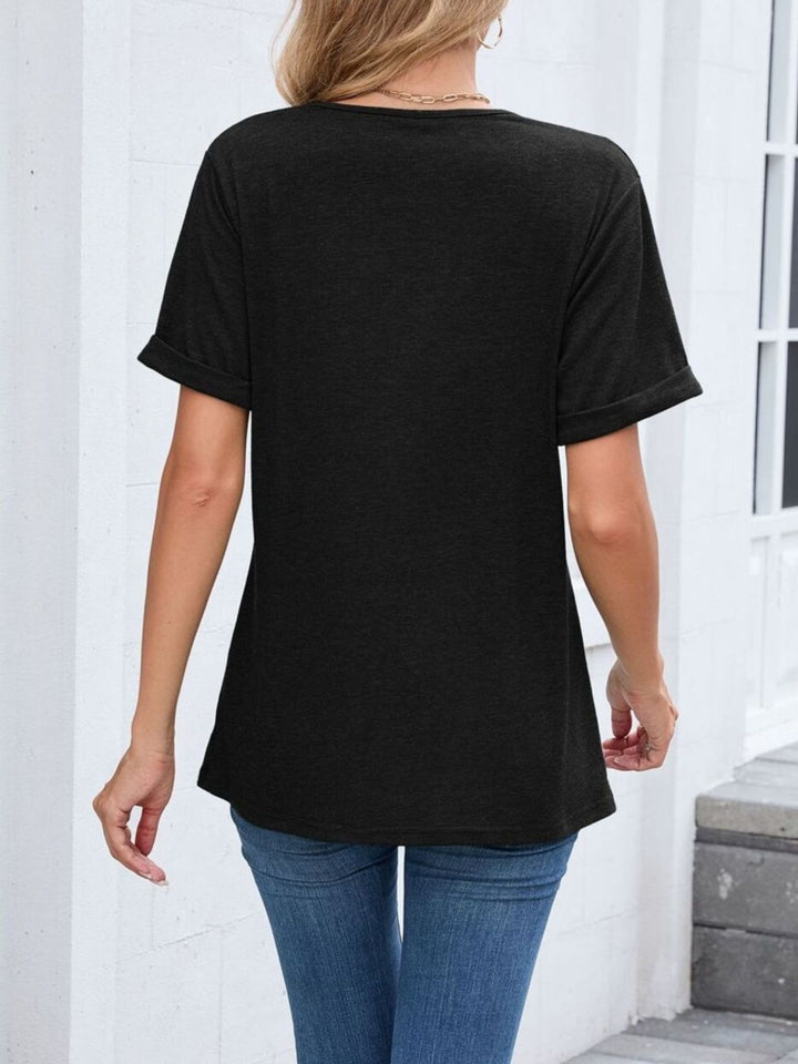 Relaxed V-neck short sleeve tee with rolled cuffs