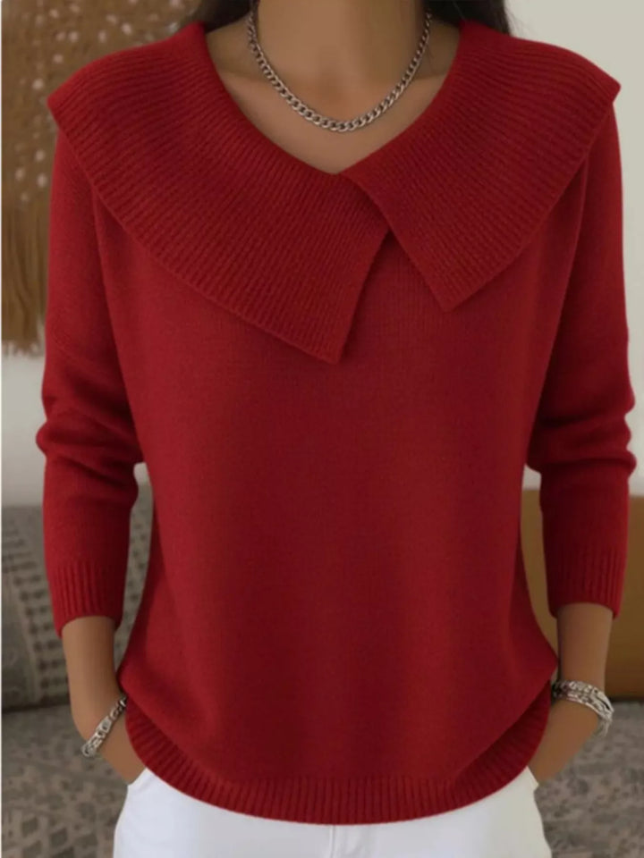 Red Oversized wide-collar ribbed knit sweater