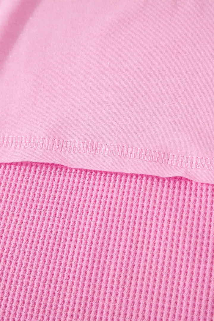 Waffle knit patchwork raw seam pocket tee