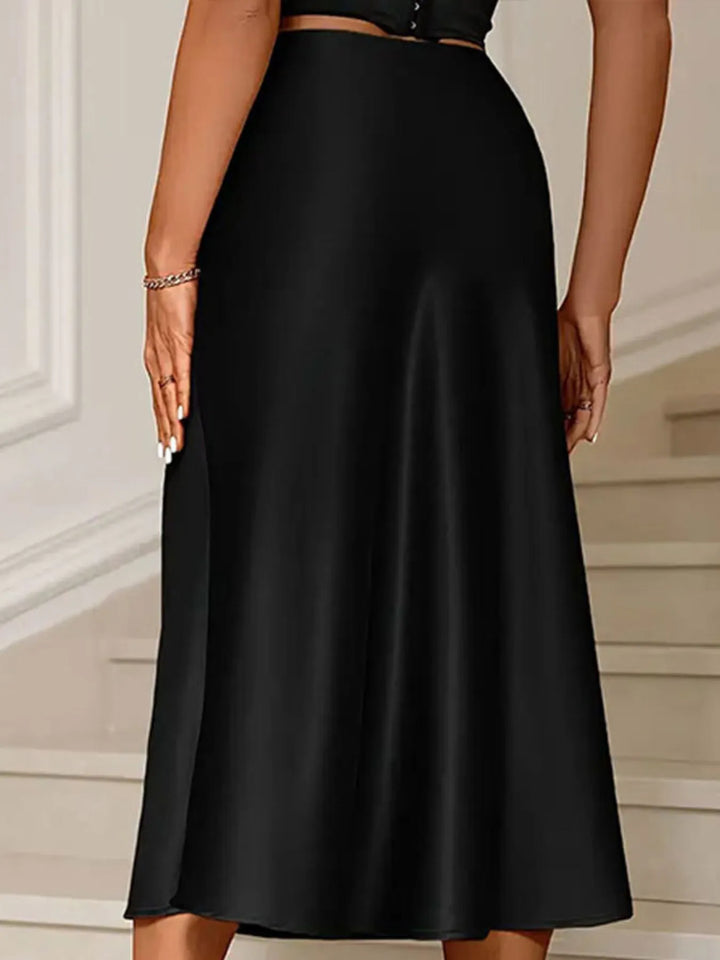High-waist satin midi skirt with mermaid flare