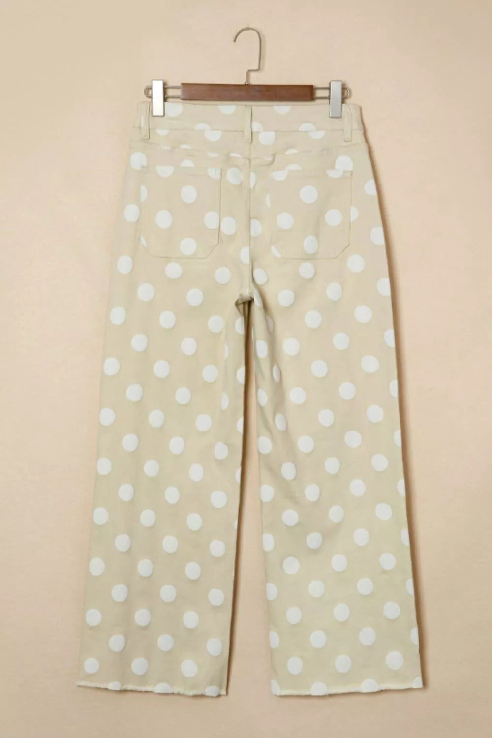 Polka dot high-rise wide-leg jeans with raw hem