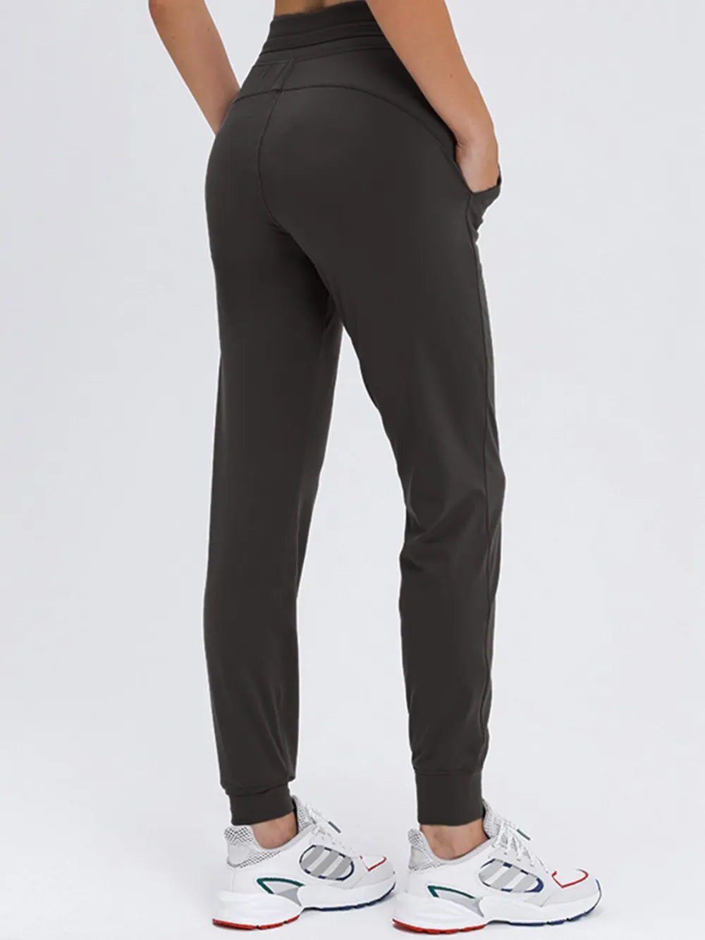 Tapered stretch nylon joggers with drawstring waist and pockets
