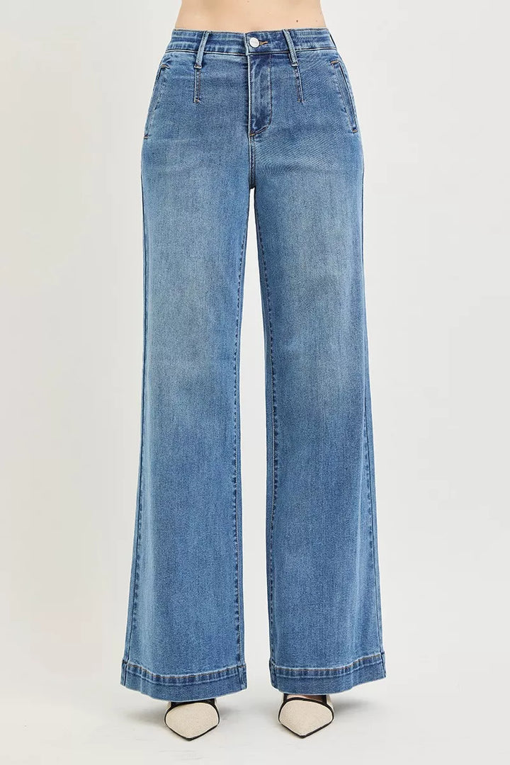 High-rise wide-leg jeans with tummy control waistband