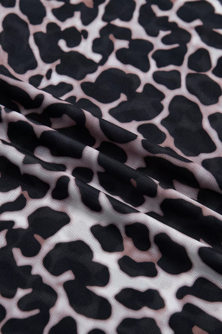 Sheer mesh leopard print fitted short sleeve top