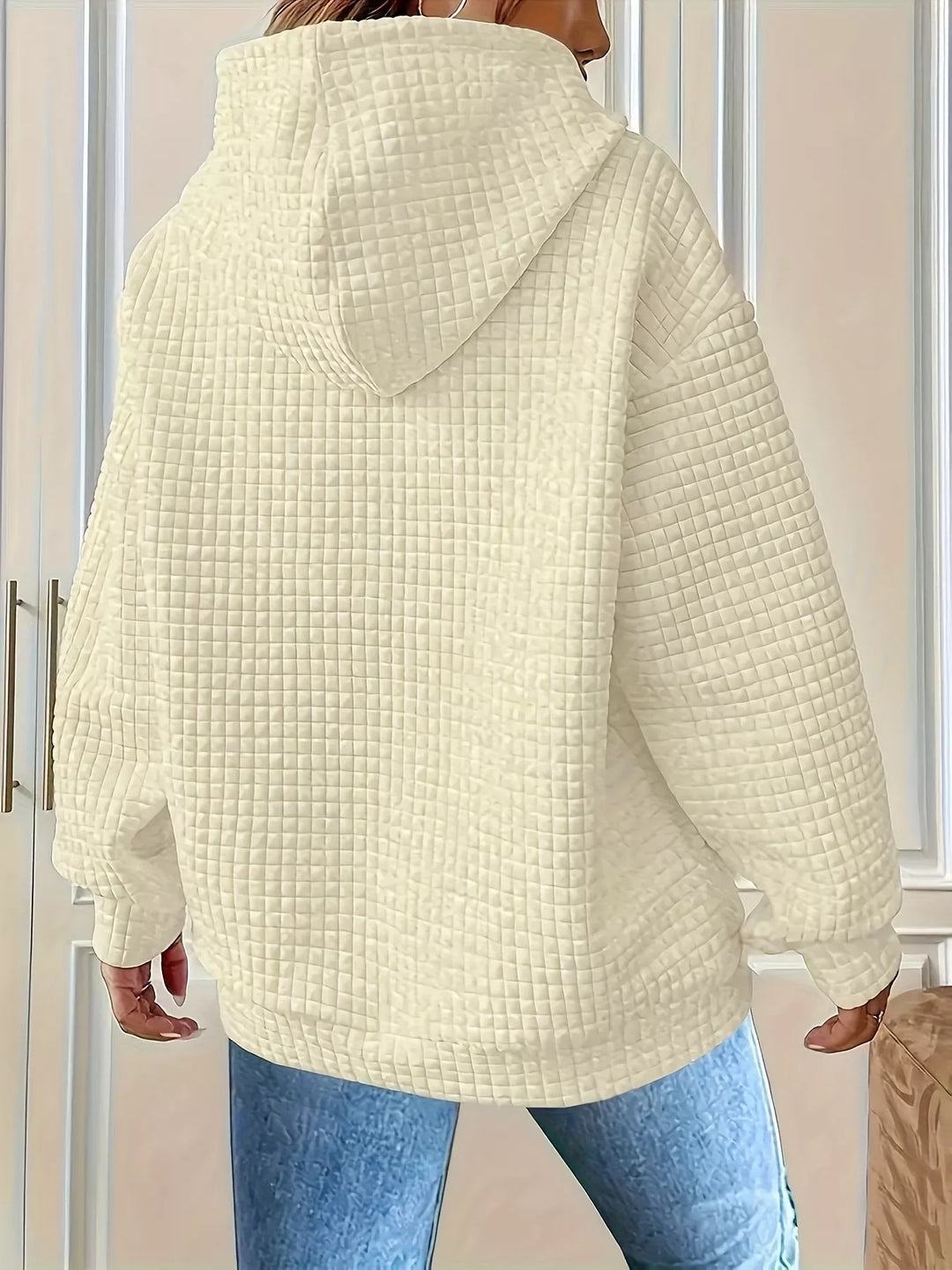 Textured waffle knit drawstring hoodie with kangaroo pocket