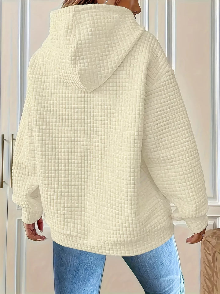Textured waffle knit drawstring hoodie with kangaroo pocket