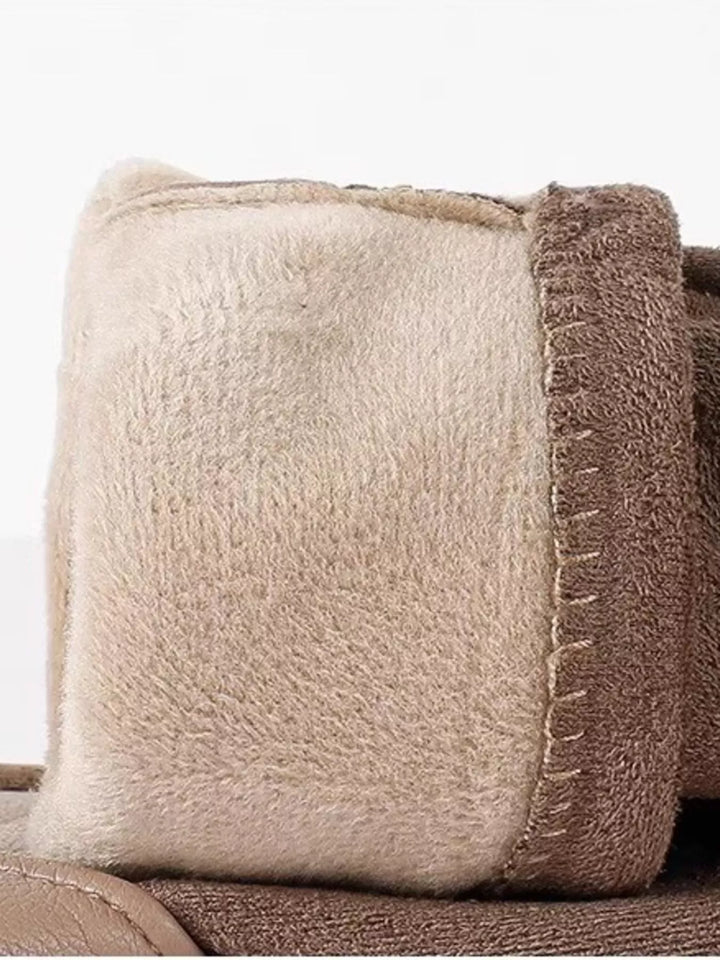 Faux suede touchscreen gloves with crossover strap cuff