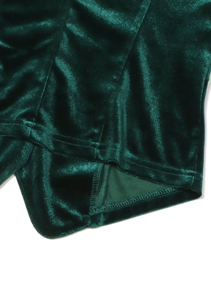 Lace-trim velvet vest top with gold buttons