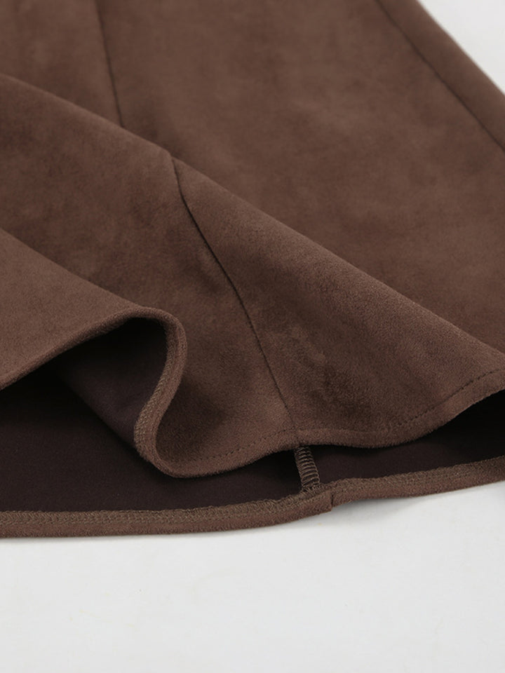 Faux suede high-waist straight midi skirt