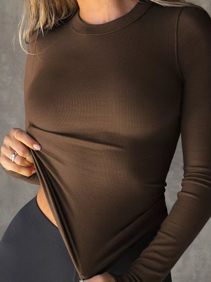 Ribbed knit long sleeve crew neck crop top