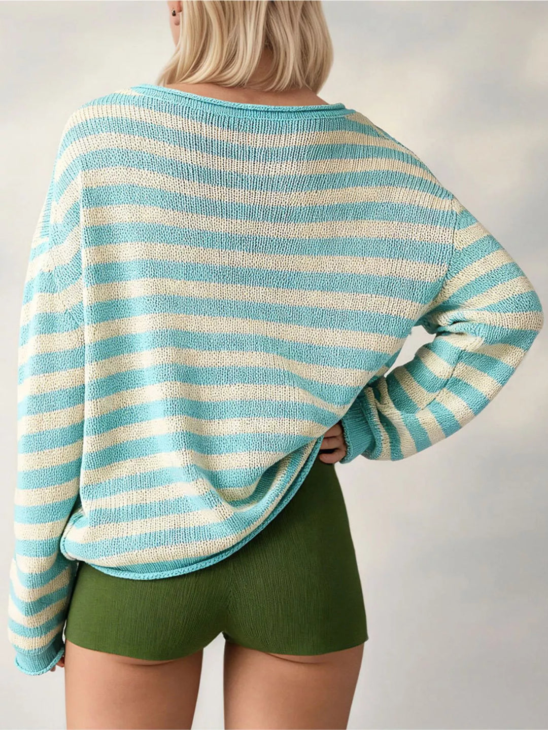 Striped oversized boat neck sweater with drop shoulders
