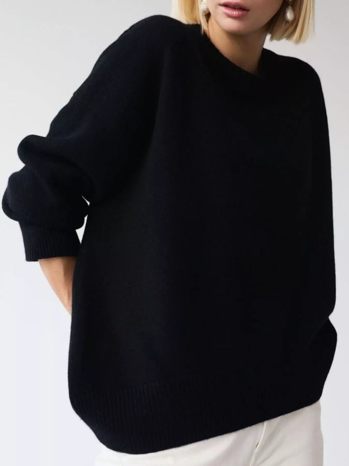 Black Oversized ribbed-hem drop-shoulder crewneck sweater