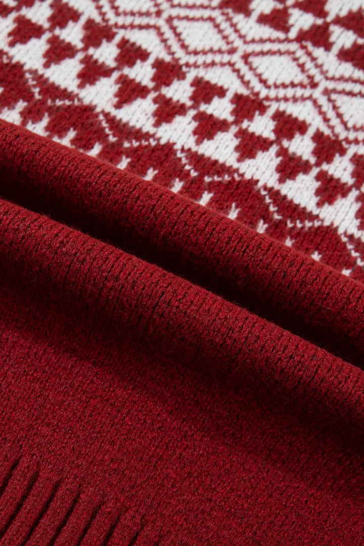 Fair isle geometric knit button-front cardigan
