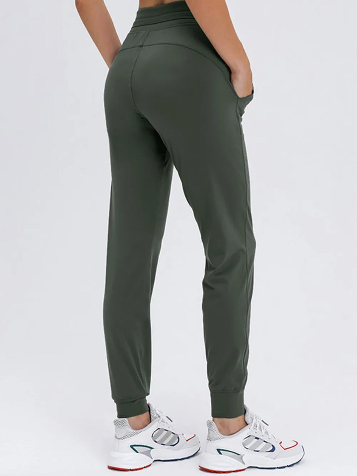 Tapered stretch nylon joggers with drawstring waist and pockets