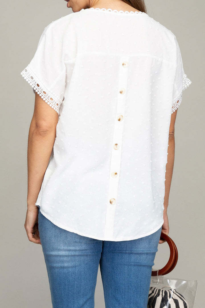 White Swiss Dot with lace trim blouses - Azoroh