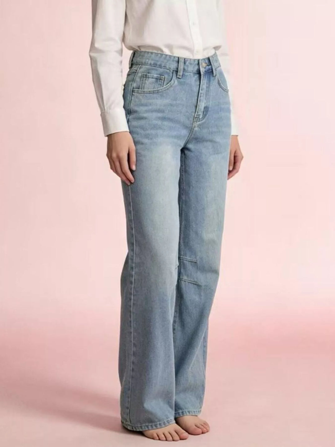 Wide-leg high-rise jeans with paneled knee seams