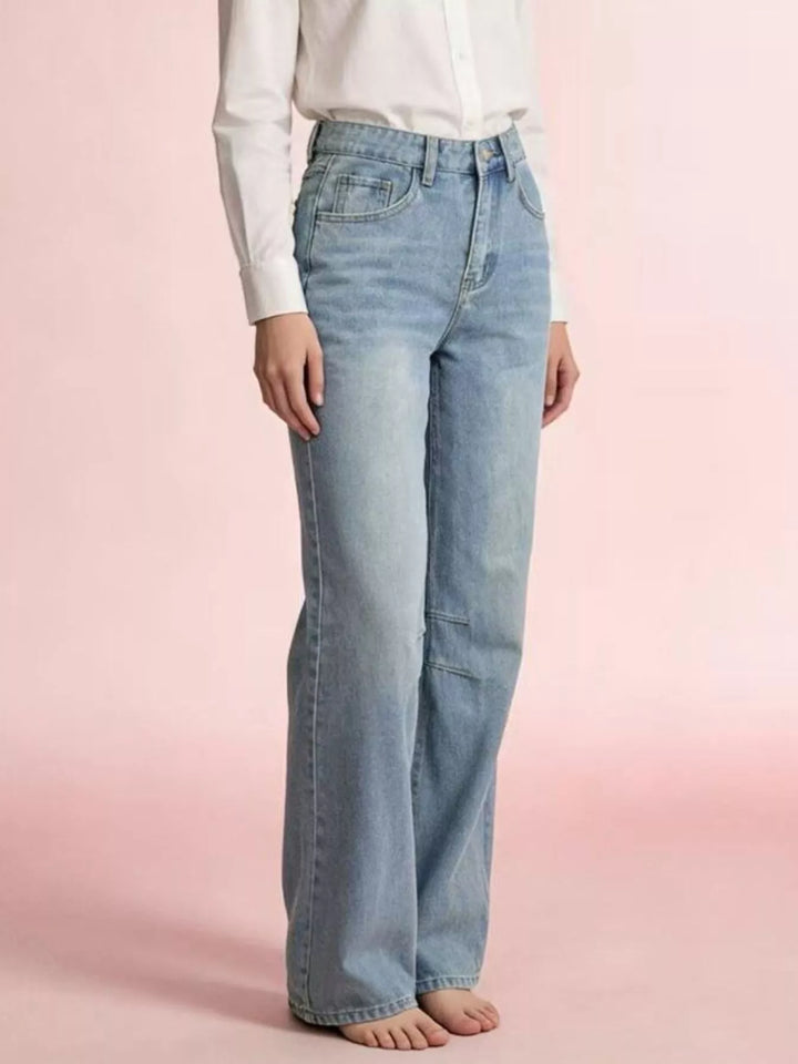 Wide-leg high-rise jeans with paneled knee seams