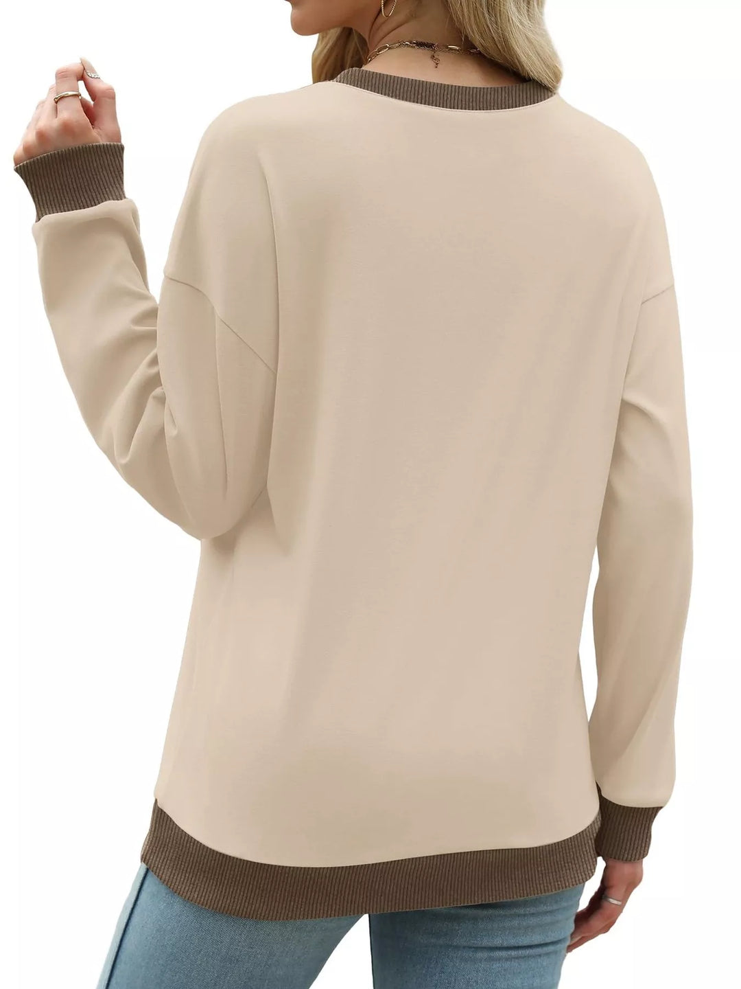 Drop-shoulder crew neck sweatshirt with contrast ribbed trim