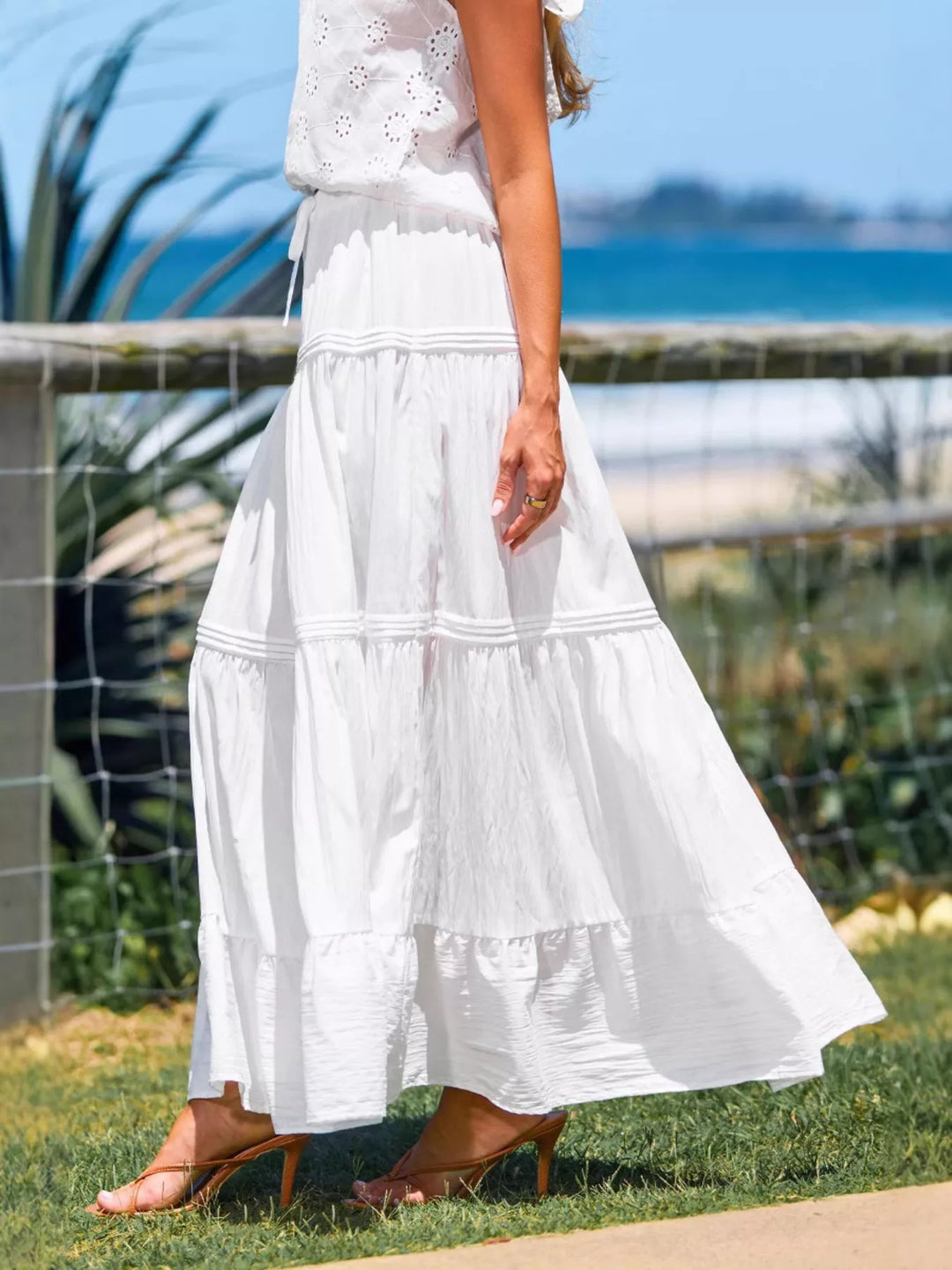 Tiered flowy maxi skirt with drawstring waist