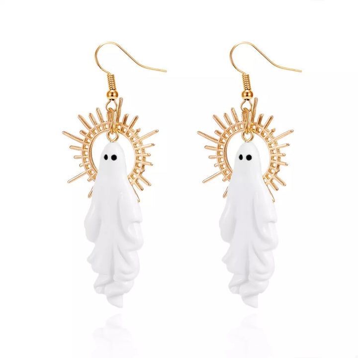 Halloween ghost drop earrings with sunburst halo