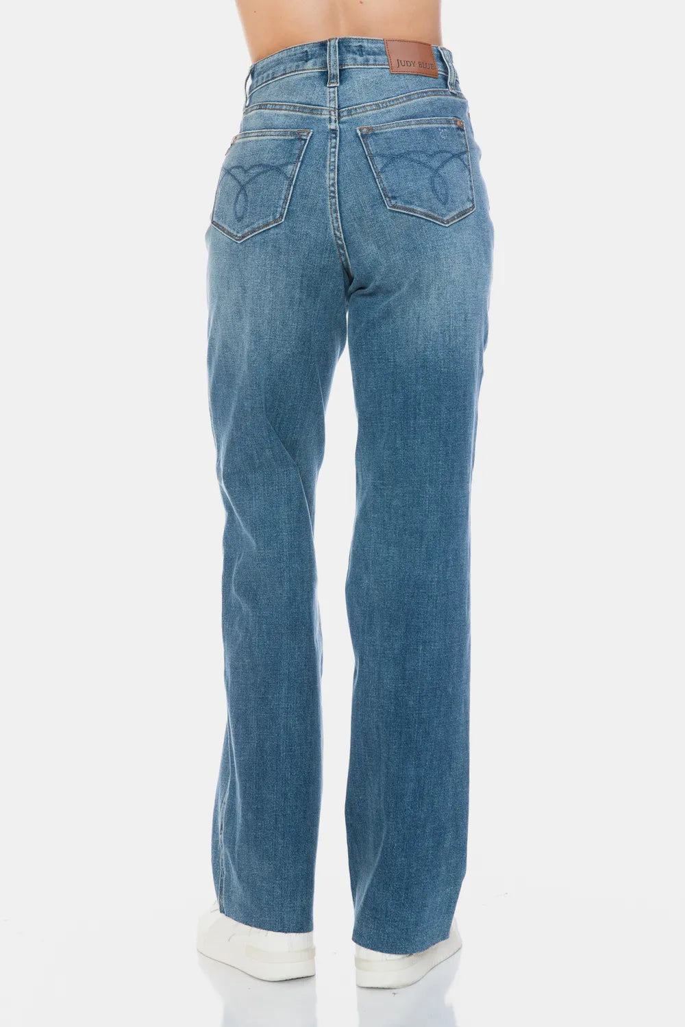 High-rise tummy control straight jeans with raw hem