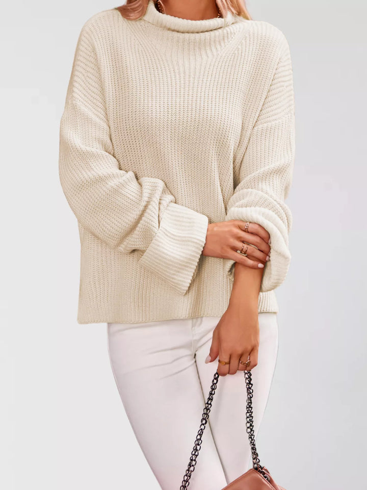 Oversized ribbed mock neck drop shoulder sweater