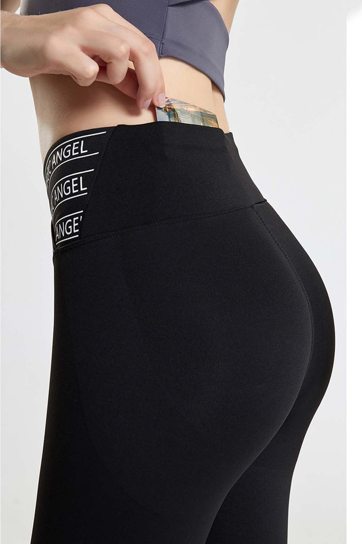 Slogan tape crossover waist cropped workout leggings