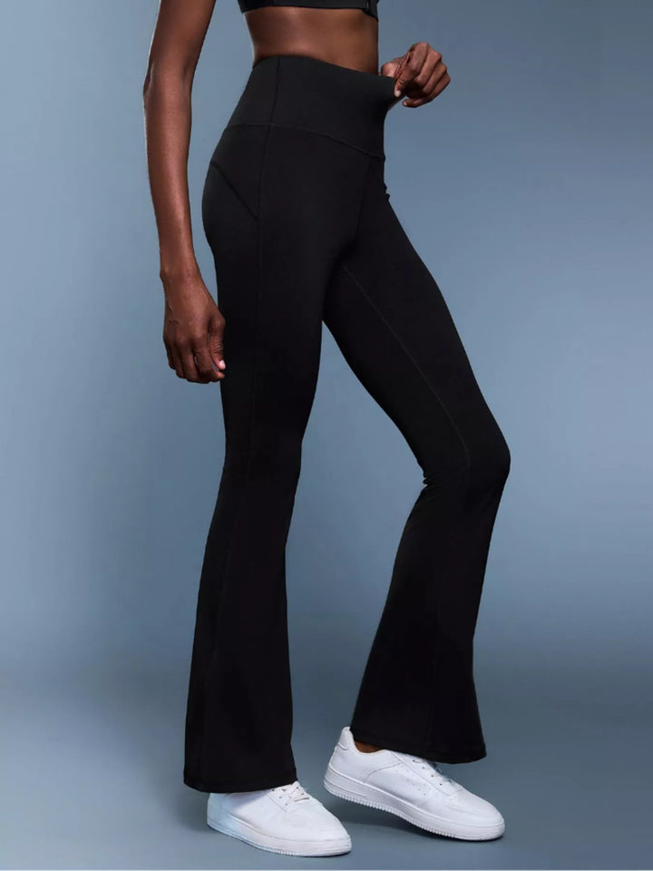 High-rise flare yoga pants with wide waistband
