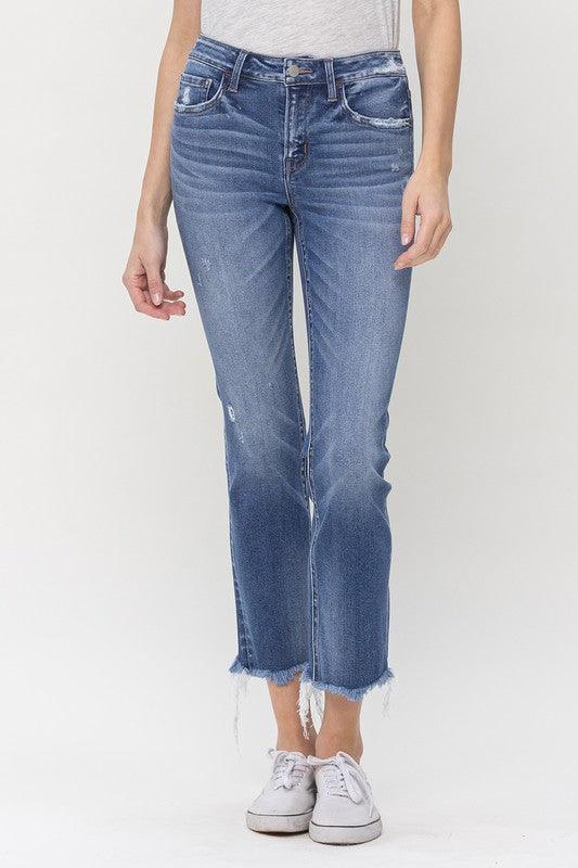 Mid Rise Crop Slim Straight Jeans - Azoroh
