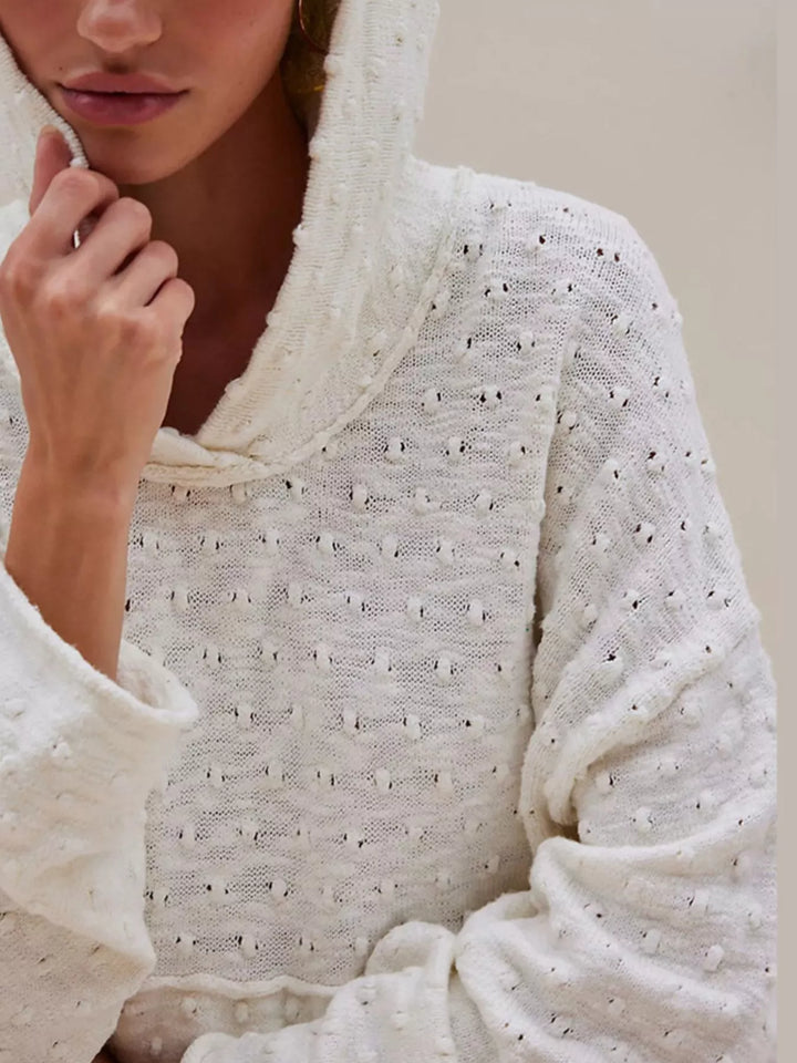 Textured dot knit hooded pullover with front pocket